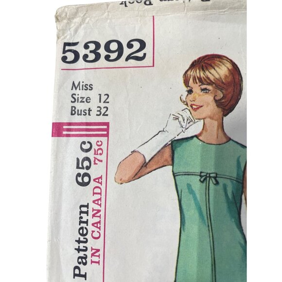 Simplicity 5392 1960s Sewing Pattern Size 12 Juniors  Dress Jumper Blouse CUT - Picture 2 of 7